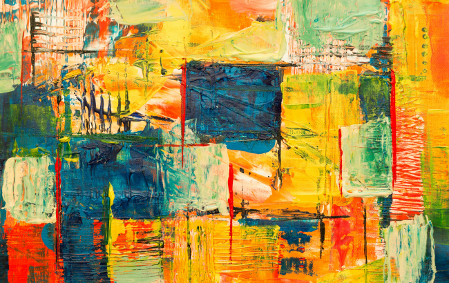 abstract artwork cubes red yellow blue